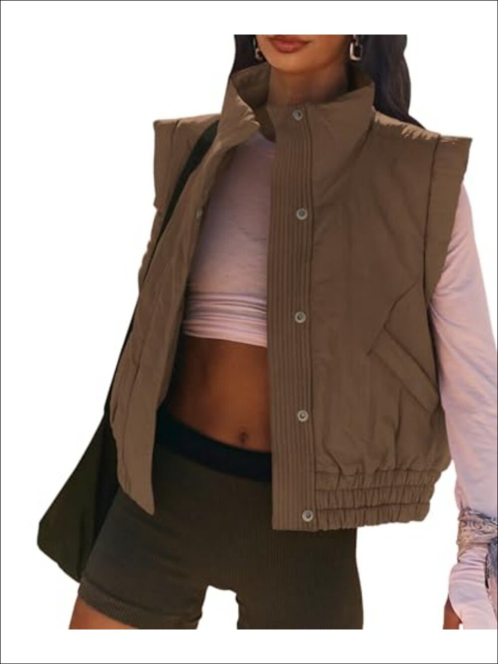 Quilted Puffer Vest Crop Button Down Lightweight Women's Coat